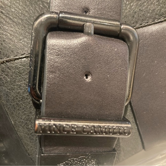 VINCE CAMUTO Sz 7.5 Grey Buckle  Stacked Heel Almond Toe Western Vibe Booties - Picture 14 of 14